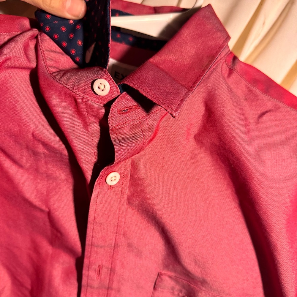 Express Contrast Fitted Shiny Red Button-Down Shi… - image 4